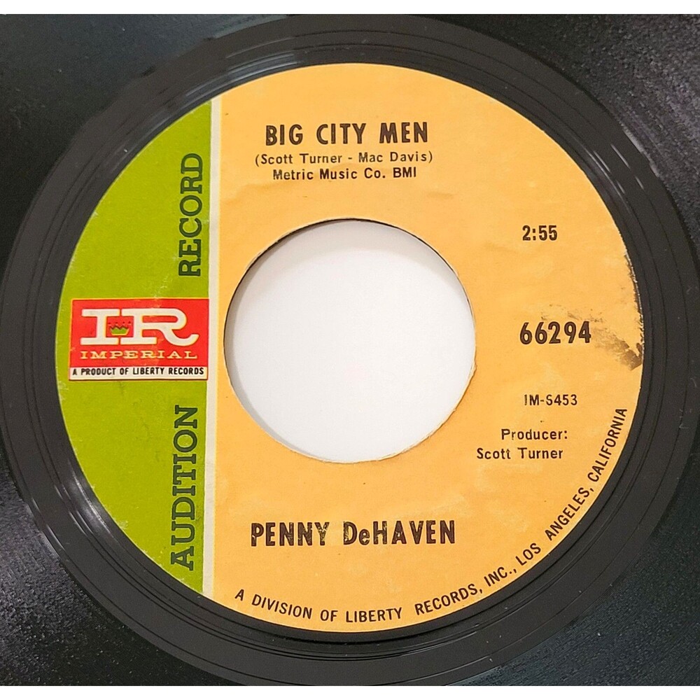Penny DeHaven ‎Big City Men / Old Faithful 45 RPM Imperial Promo VG Pop '68